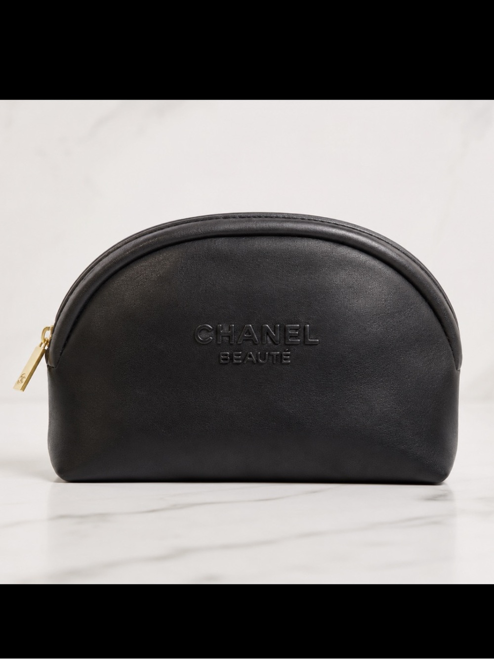 CHANEL beauty Black faux Leather cosmetic bag